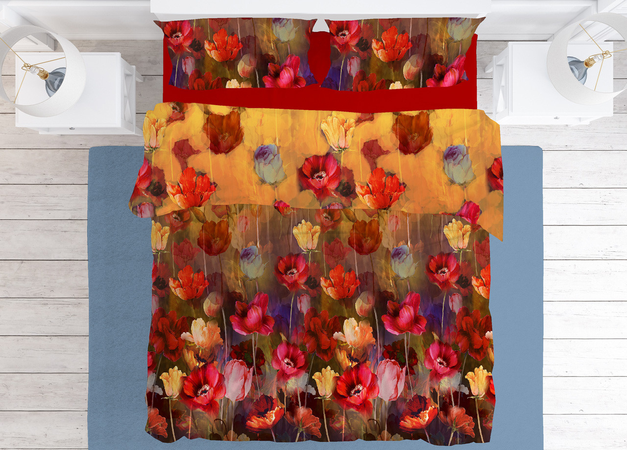 Set Sacco Copripiumino Federe Stampa Digitale Letto 2 Piazze Mod. Papaveri