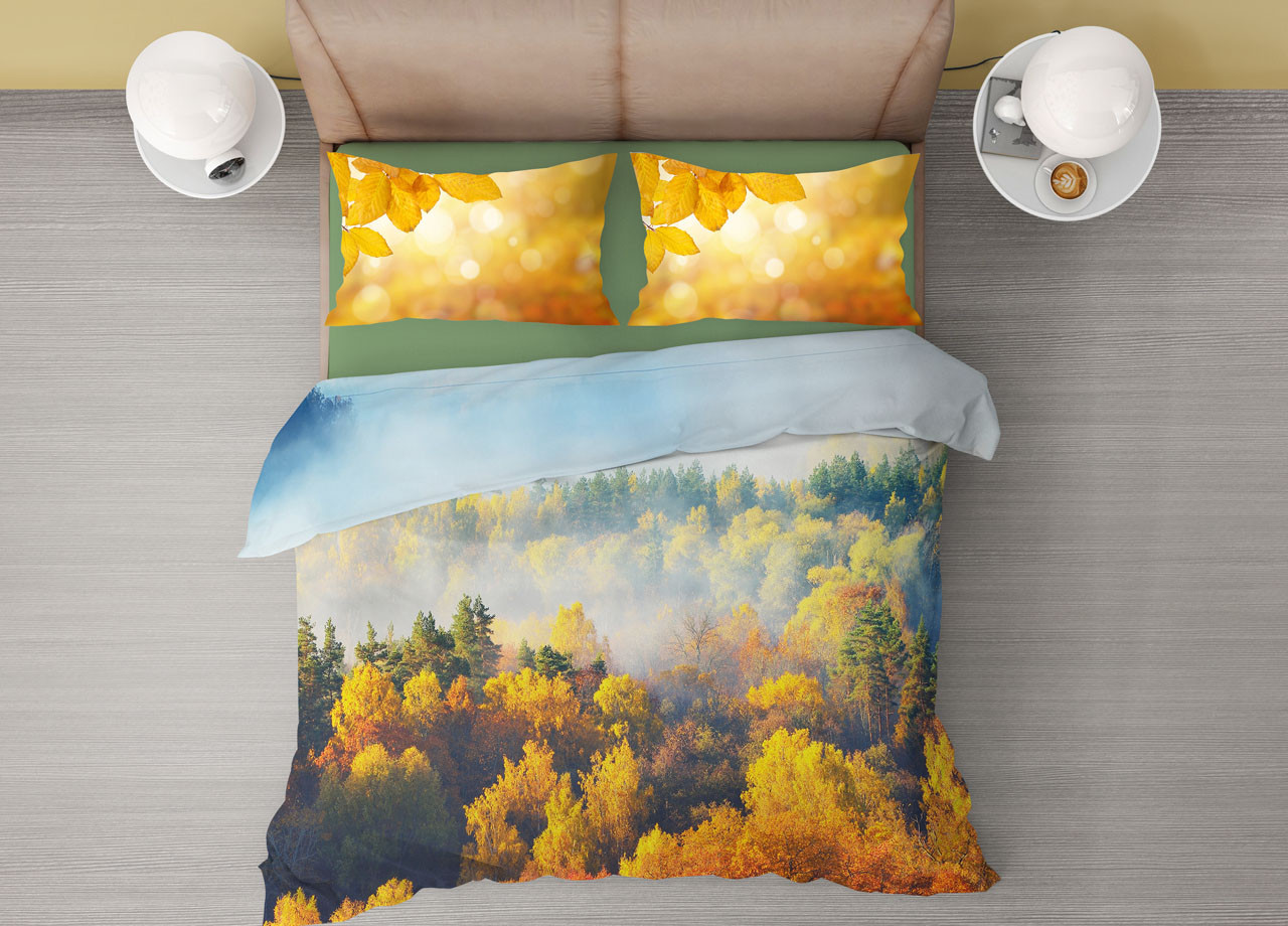 Set Sacco Copripiumino Federe Letto Matrimoniale Digitale Modello Yellow Autumn