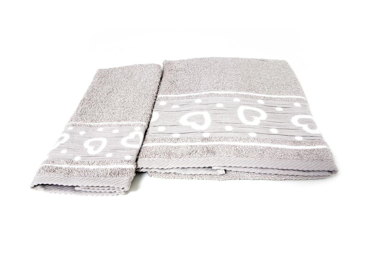 Set 2 Salviette In Cotone Per Bagno In Spugna Modello Amore Colore Tortora