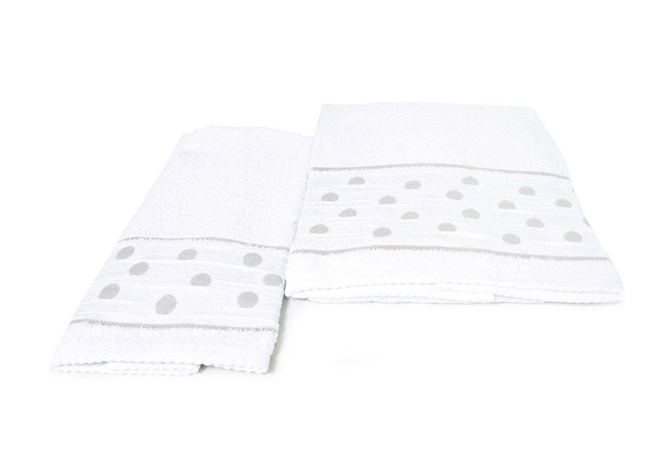 Set 2 Salviette In Cotone Per Bagno In Spugna Modello Pois Colore Bianco