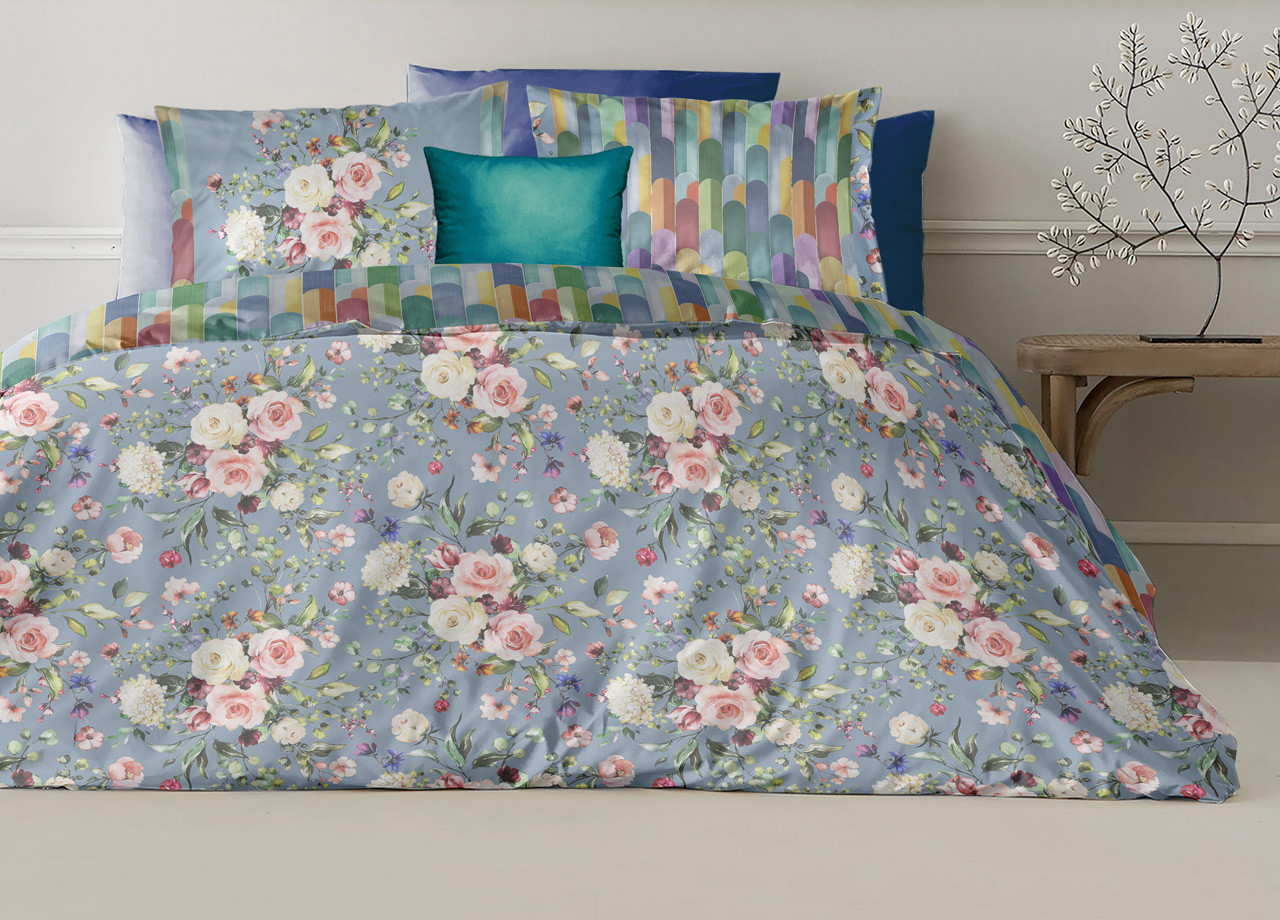 Sacco Copri Piumino 2 Piazze Stampa Digitale Fantasia Flowers Double Face