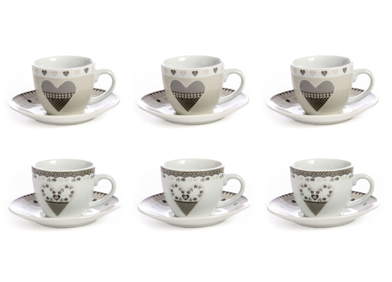 Set 6 Tazzine Coffee Tazza Con Piattino Caffè Espresso Linea Shabby Heart