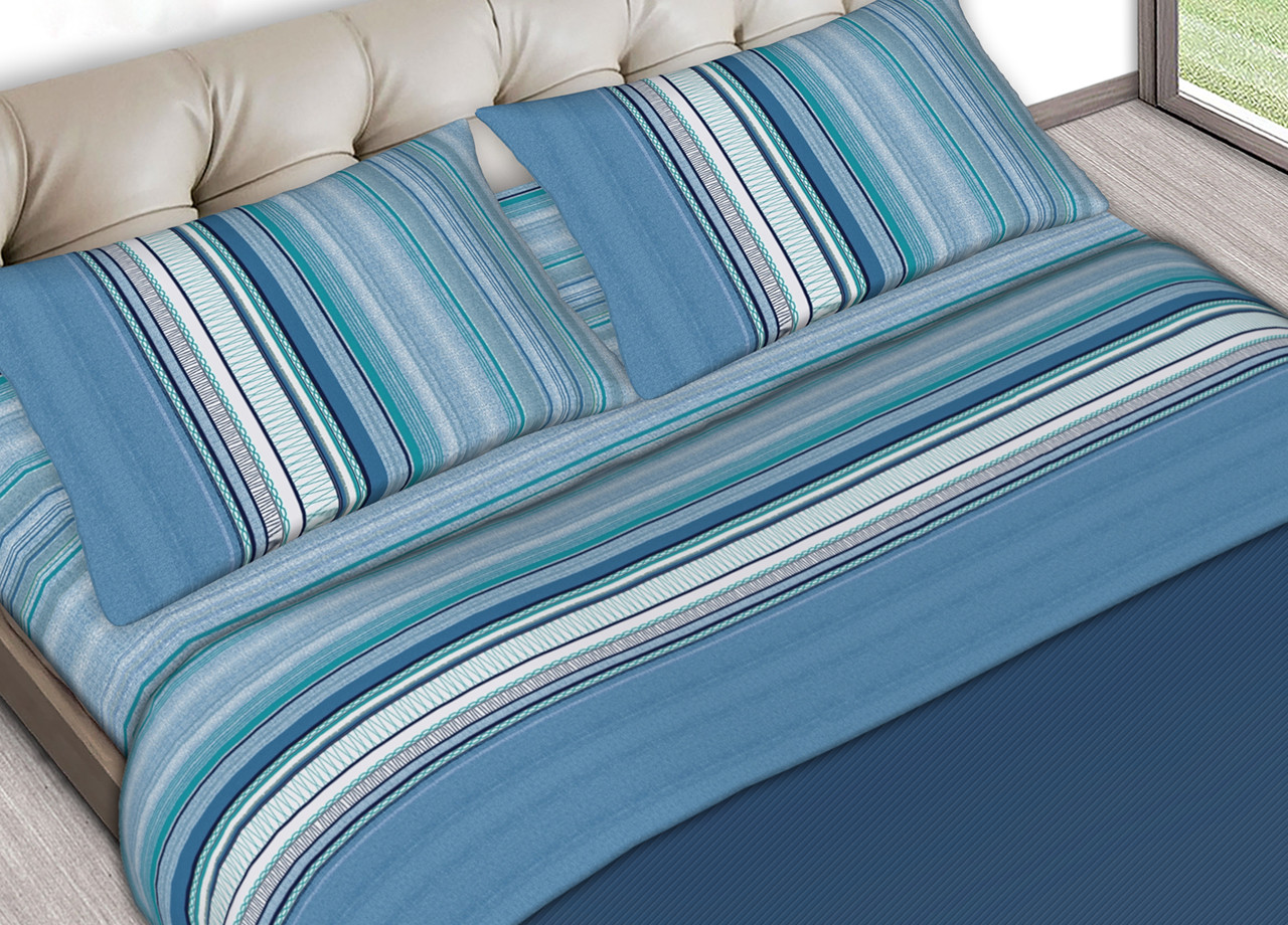 Set Completo Lenzuola Estate In Puro Cotone Flat Azzurro C.N.