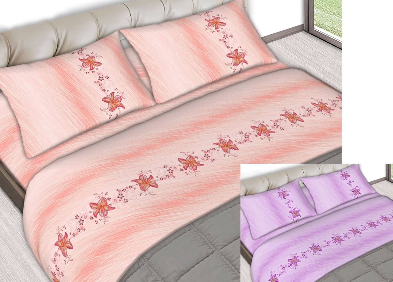 Completo Lenzuola In Puro Cotone 2 Piazze Made In Italy Disegno Giglio