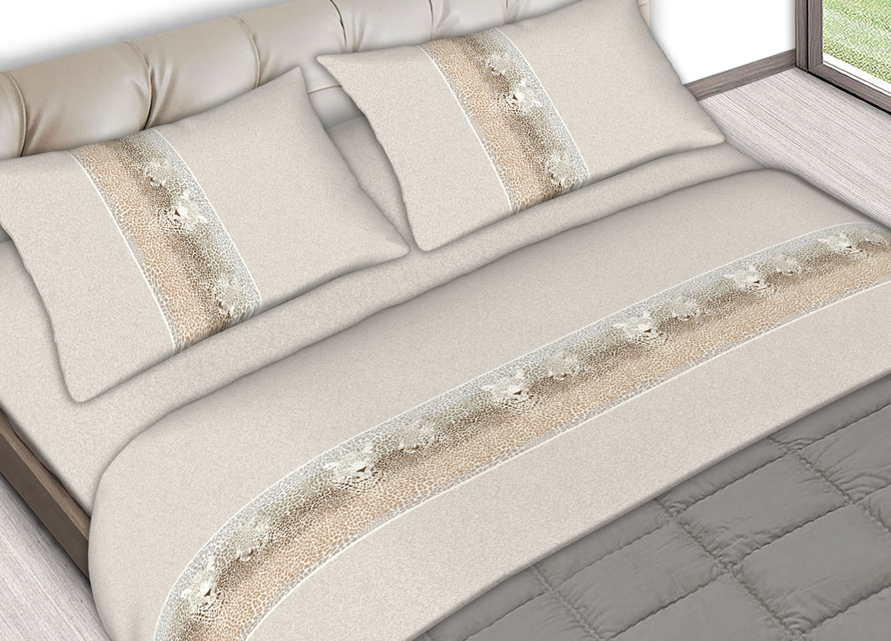 Set Completo Lenzuola Estate In Puro Cotone Leopard Beige C.N.