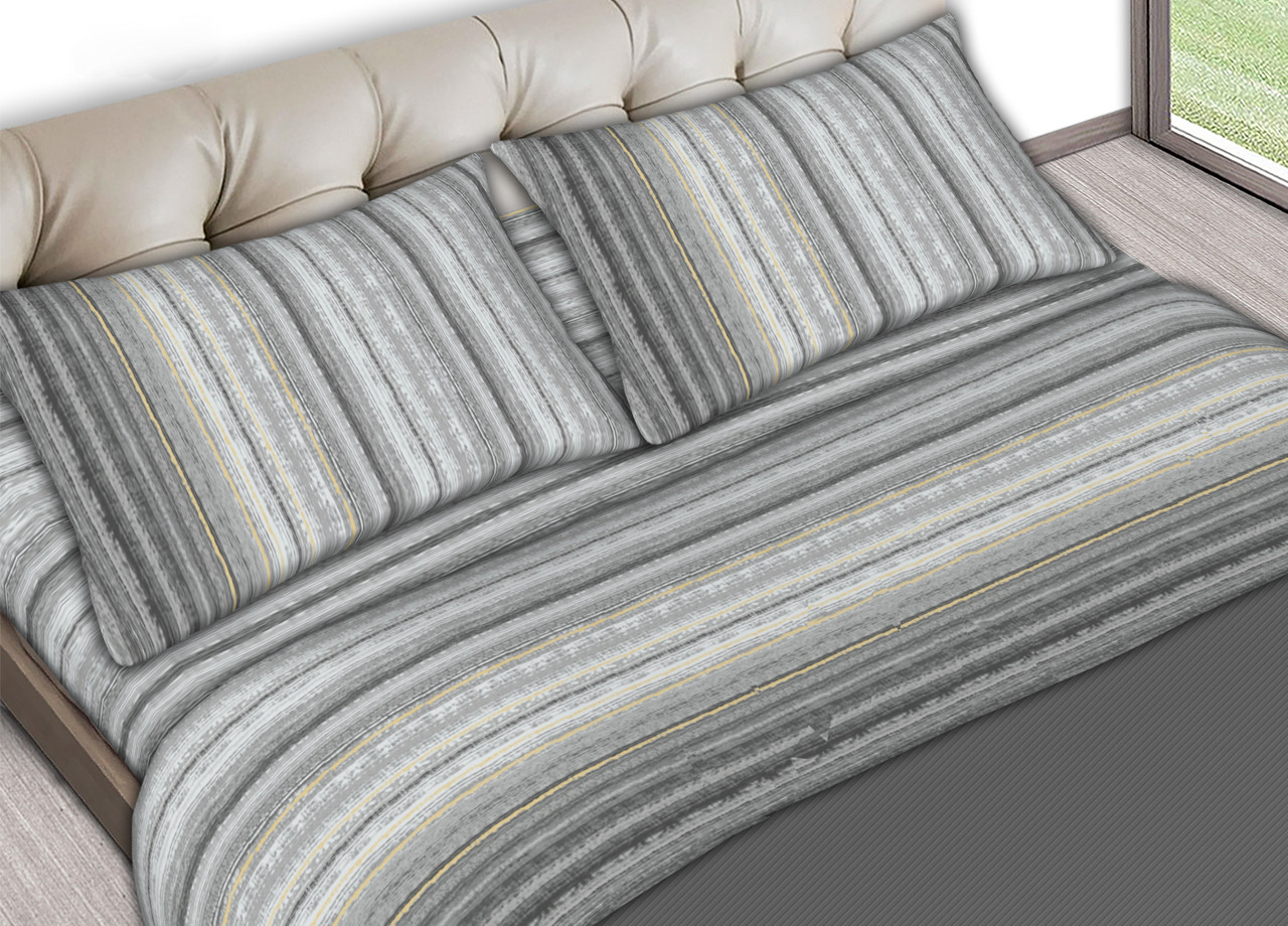 Set Completo Lenzuola Estate In Puro Cotone Strip Grigio C.N.