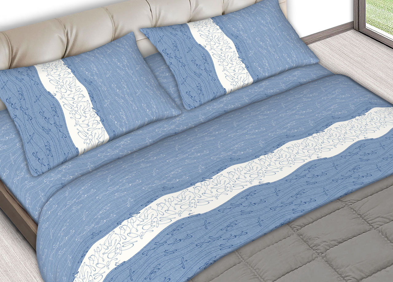 Set Completo Lenzuola Estate In Puro Cotone Written Azzurro C.N.