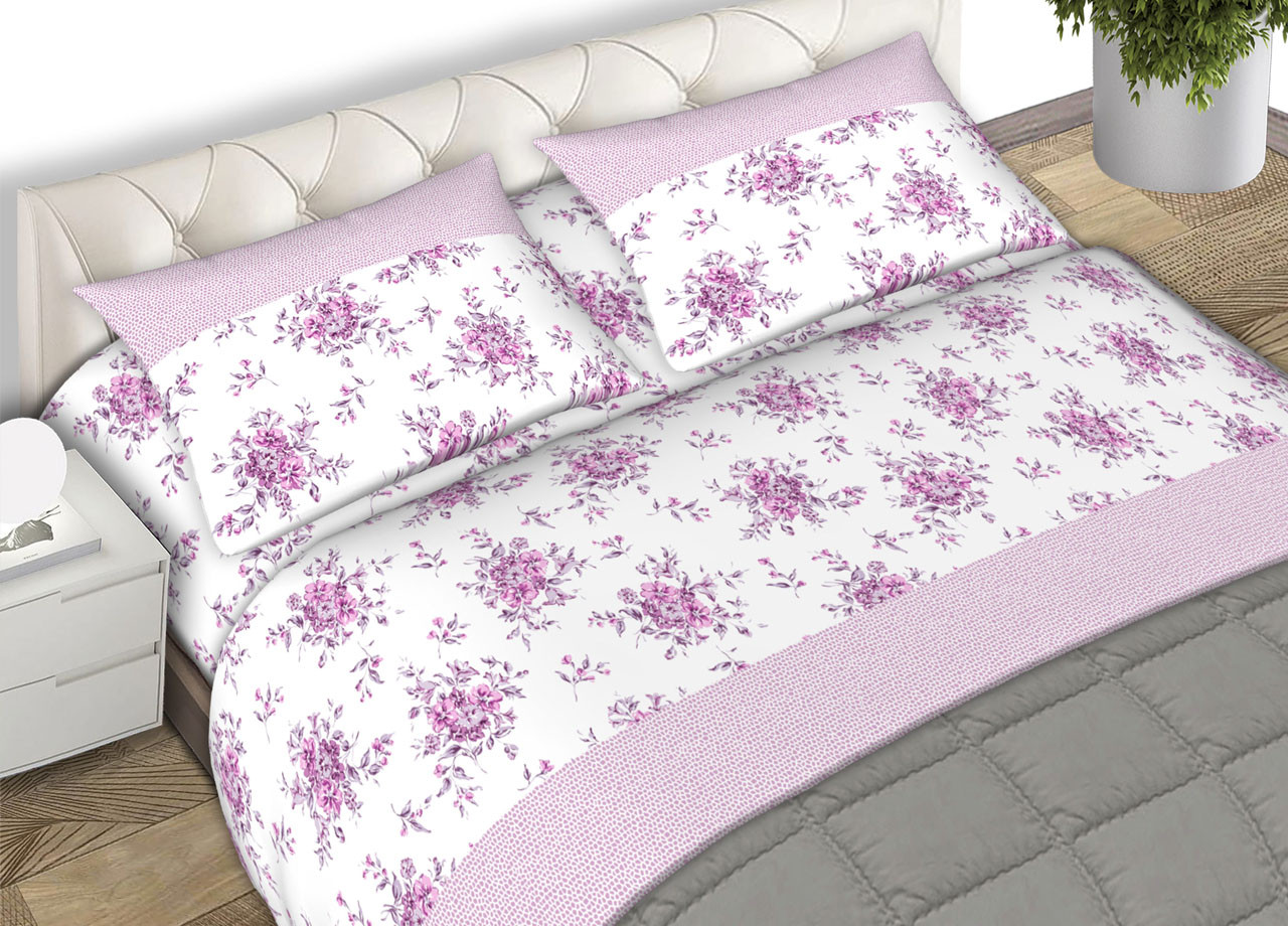 Completo Lenzuola In Puro Cotone Flanellato Made In Italy Fantasia Giulia CN