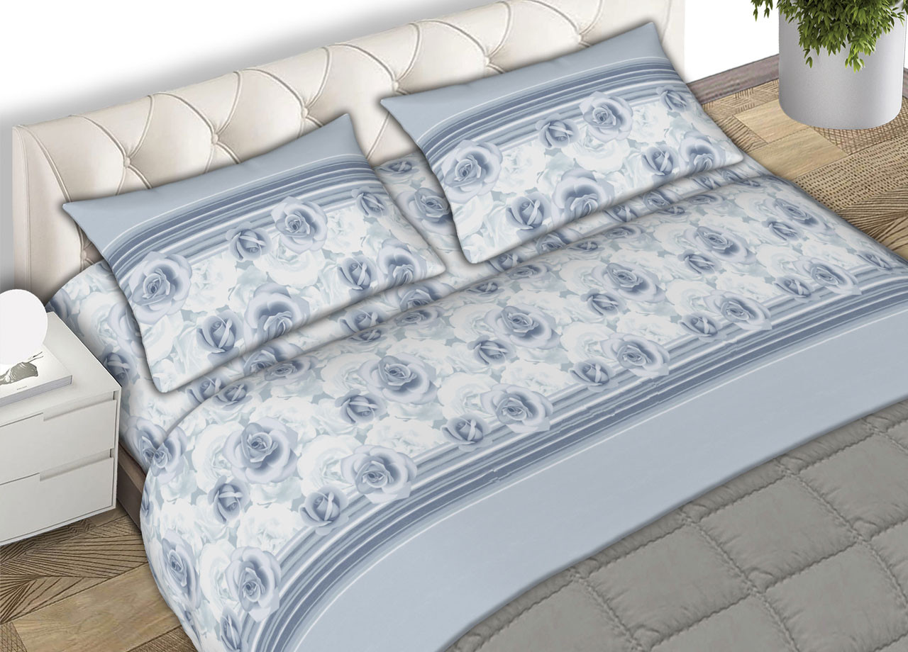 Completo Lenzuola In Puro Cotone Flanellato Made In Italy Fantasia Roseto CN