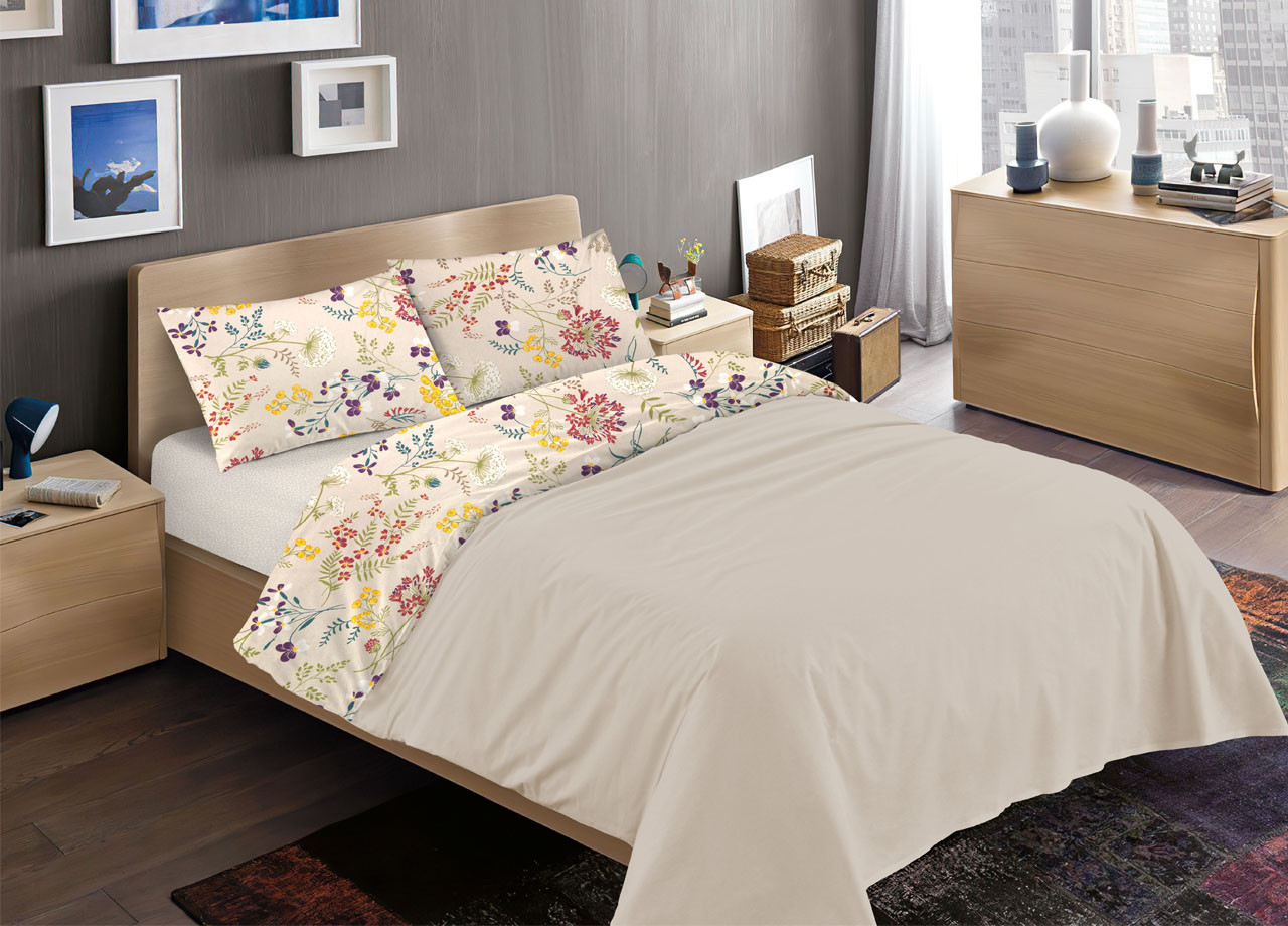 Parure Completo Lenzuola Puro Cotone Letto Modello Fiori RP Made In Italy