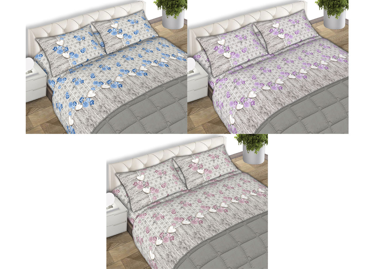 Parure Completo Lenzuola Puro Cotone Letto Matrimoniale Modello Lara CN