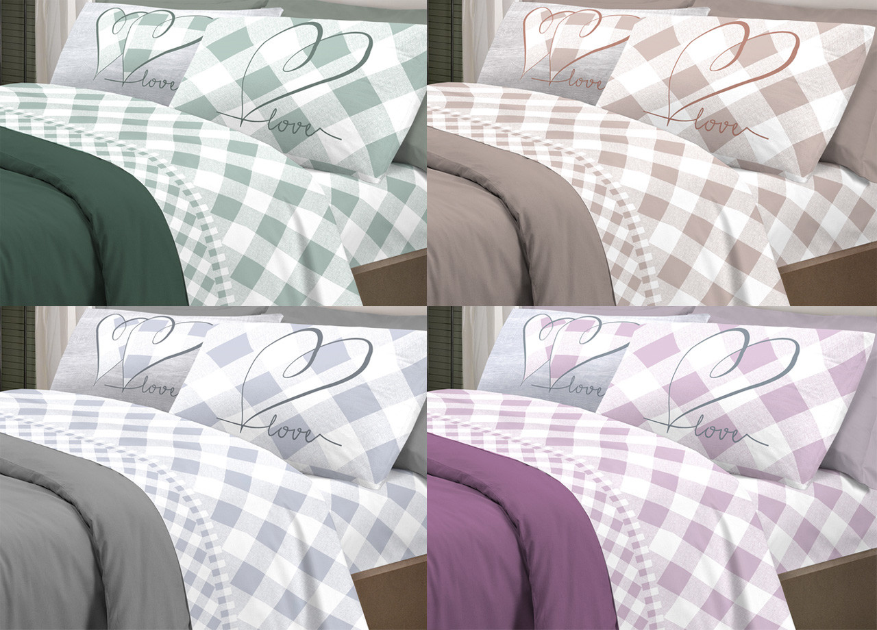 Parure Completo Lenzuola Letto Puro Cotone Pensieri Delicati Modello Lovely Check