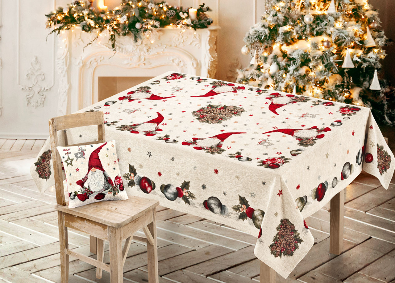 Tovaglia Natale Copritavolo Ciniglia Fantasia Elfo Rosso Gnomo Natalizio 