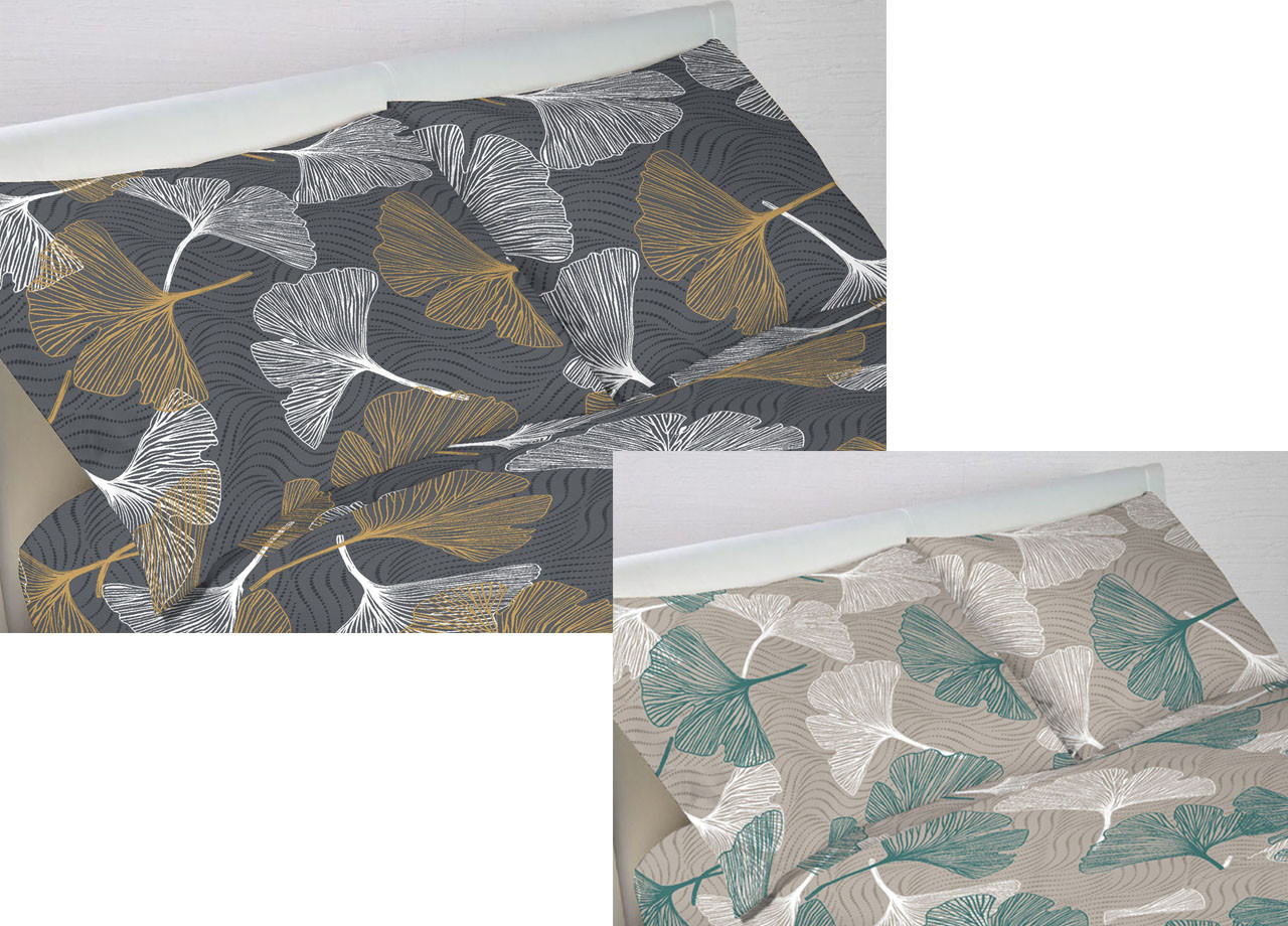 Pack 2 Federe Clip Laterali Guanciale Letto Puro Cotone Ginko Botanico