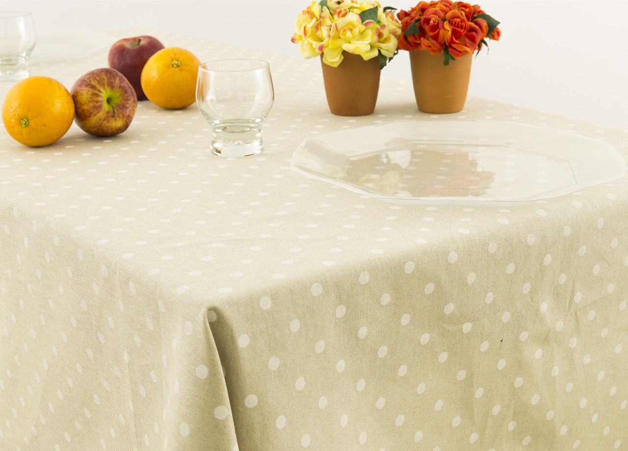 Tovaglia Cucina Antimacchia Resinata Miros Modello Pois Beige