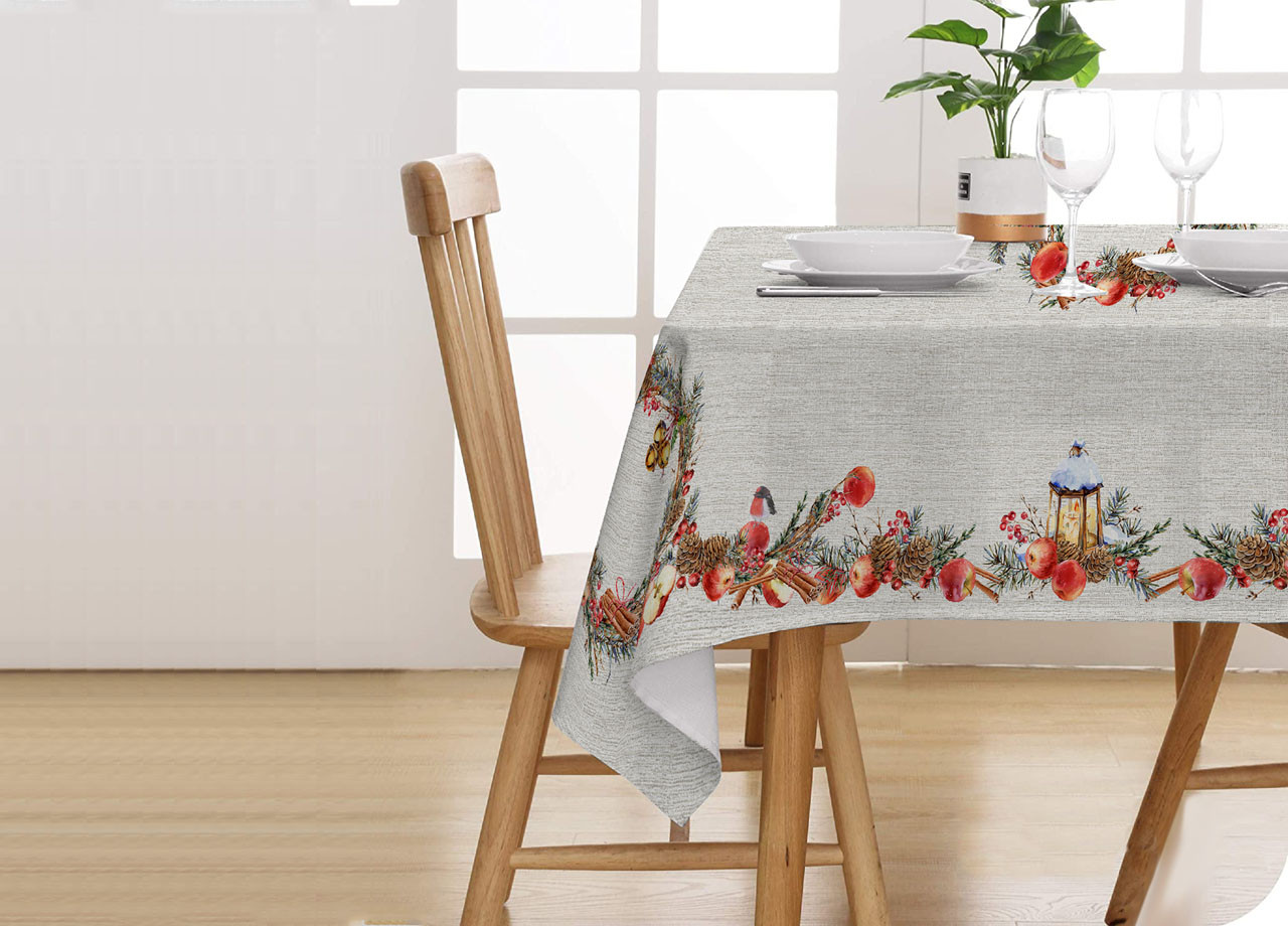 Tovaglia Natale Cucina Centrotavola Puro Cotone Mod. Inverno Raffinato SV