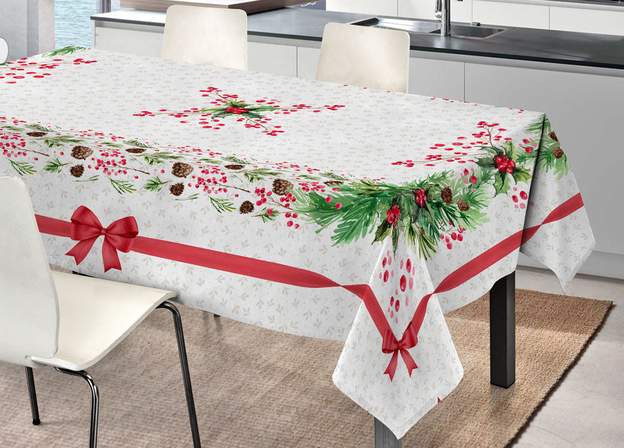 Tovaglia Natale Cucina Centrotavola Puro Cotone Mod. Fiocchi Agri SV