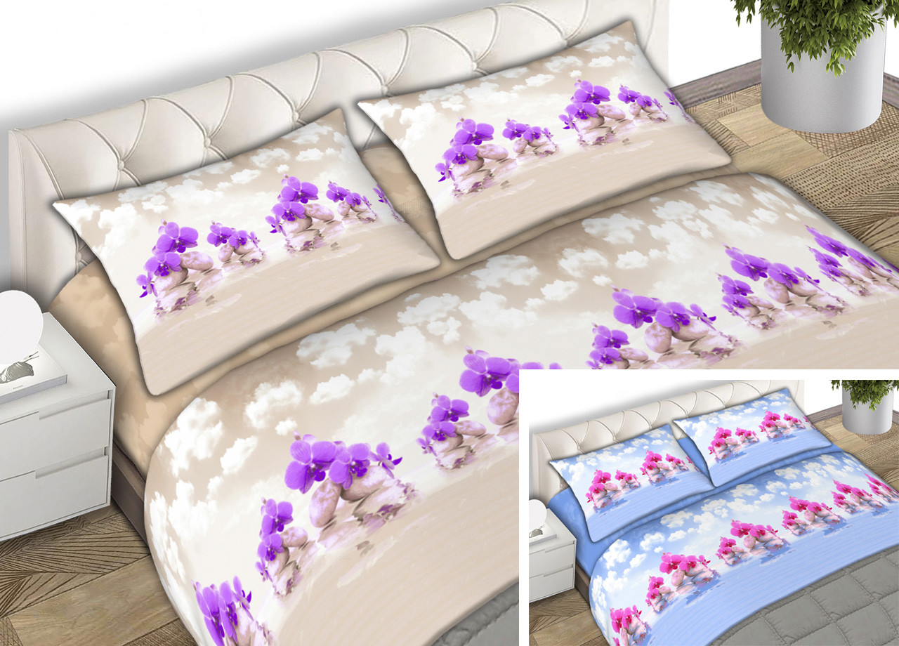 Set Completo Lenzuola In Puro Cotone Floral Cloud Modello C.N. Made In Italy