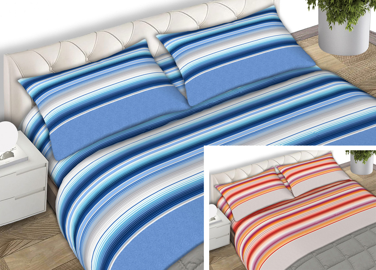 Set Completo Lenzuola In Puro Cotone Millerighe Modello C.N. Made In Italy
