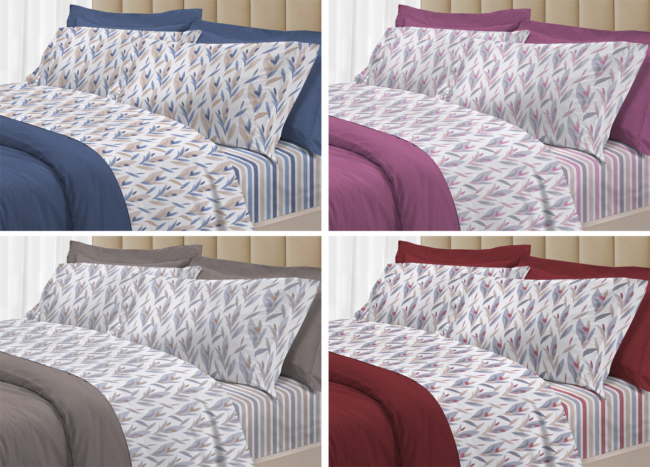 Parure Completo Lenzuola Letto Puro Cotone Modello 30Ventisette Tulipani