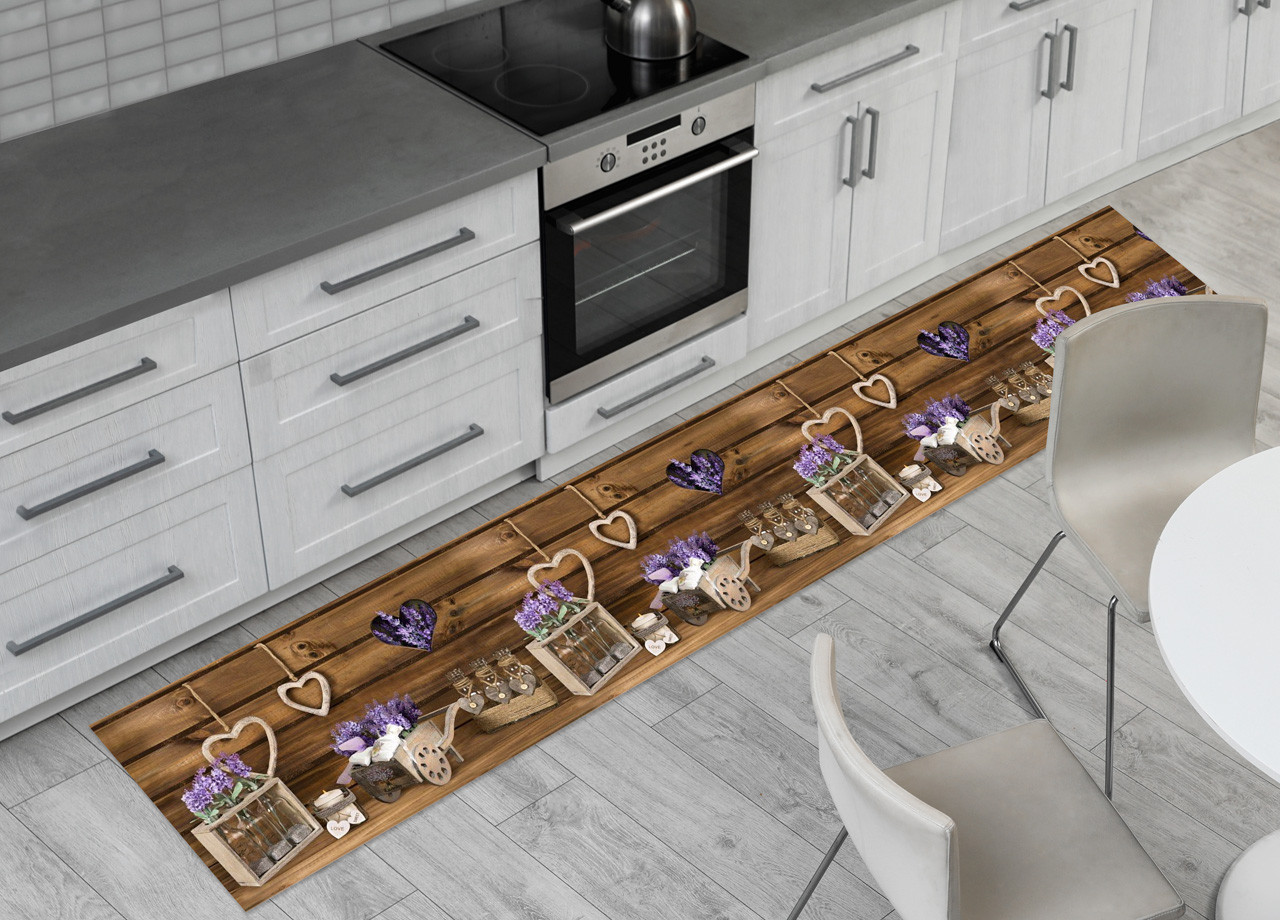 Passatoia Antiscivolo Cucina In Cotone Stampa Digitale Disegno Lavanda Cuor Carretto