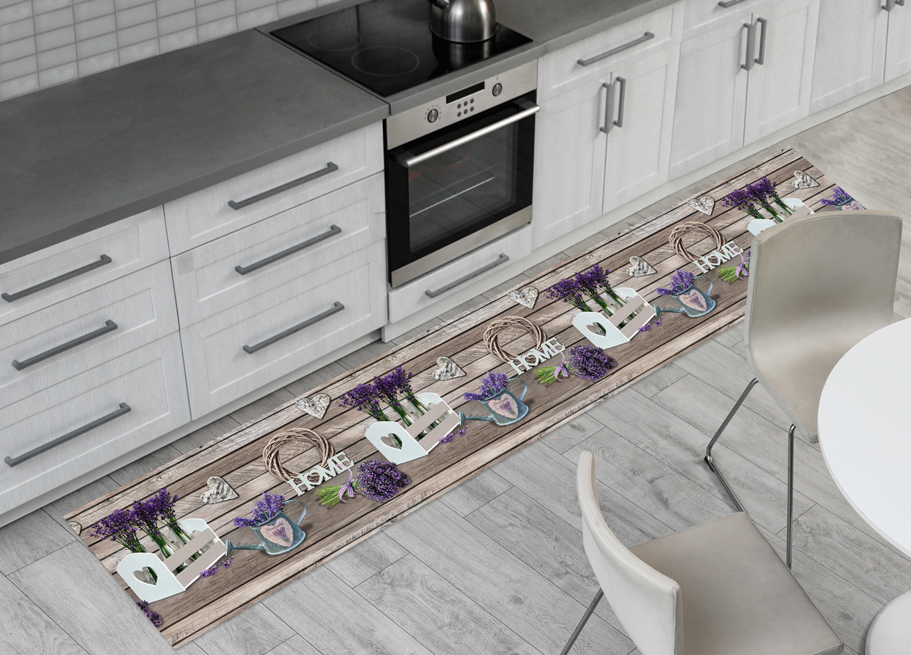 Tappeto Corsia Cucina Antiscivolo Stampa Digitale Mod. Lavanda Legno