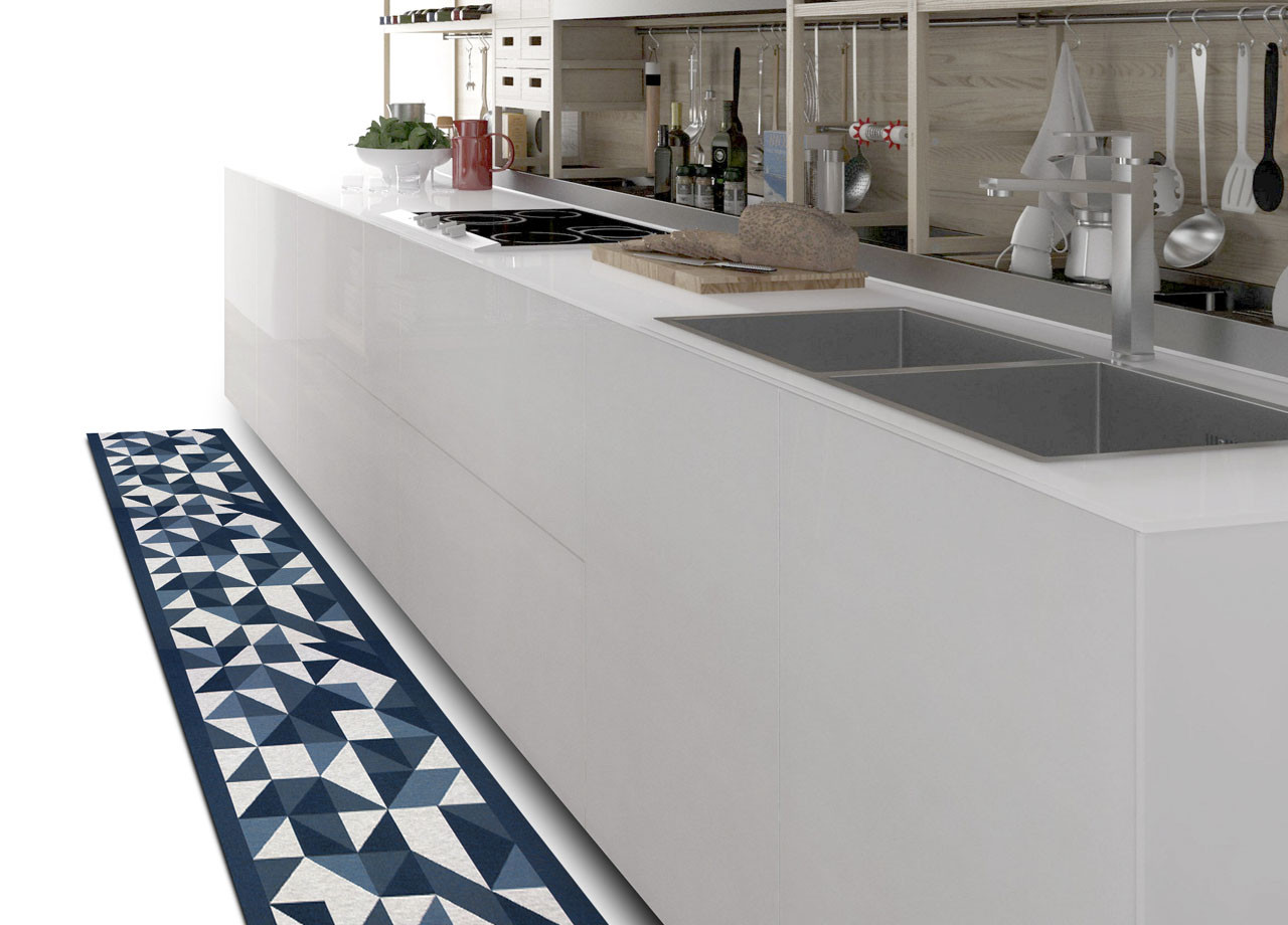 Tappeto Corsia Cucina Antiscivolo Origami Blu By Suardi Antimacchia