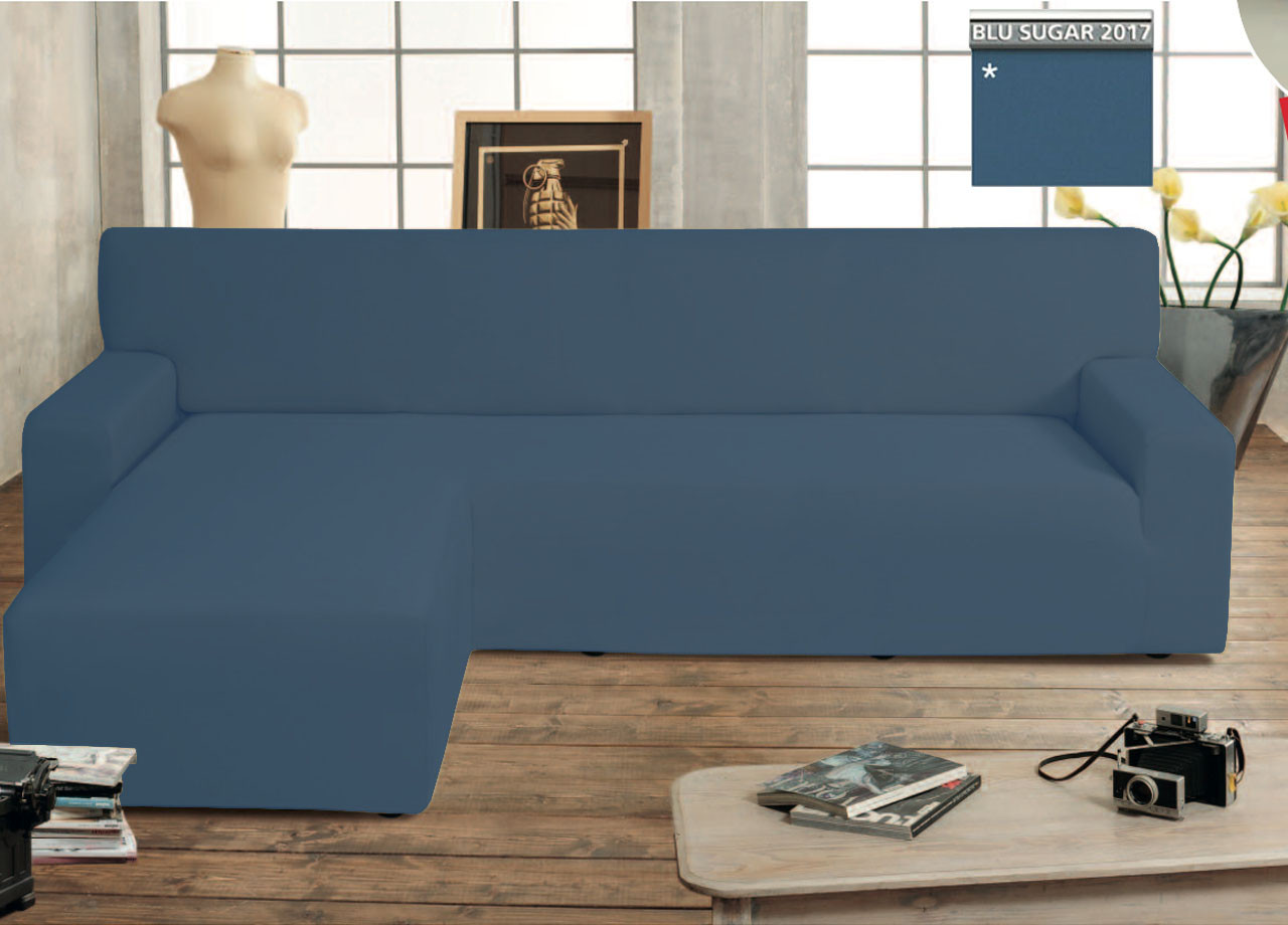 Copridivano Linea Genius Con Penisola Chaise Longue Modello Swing Blu Sugar