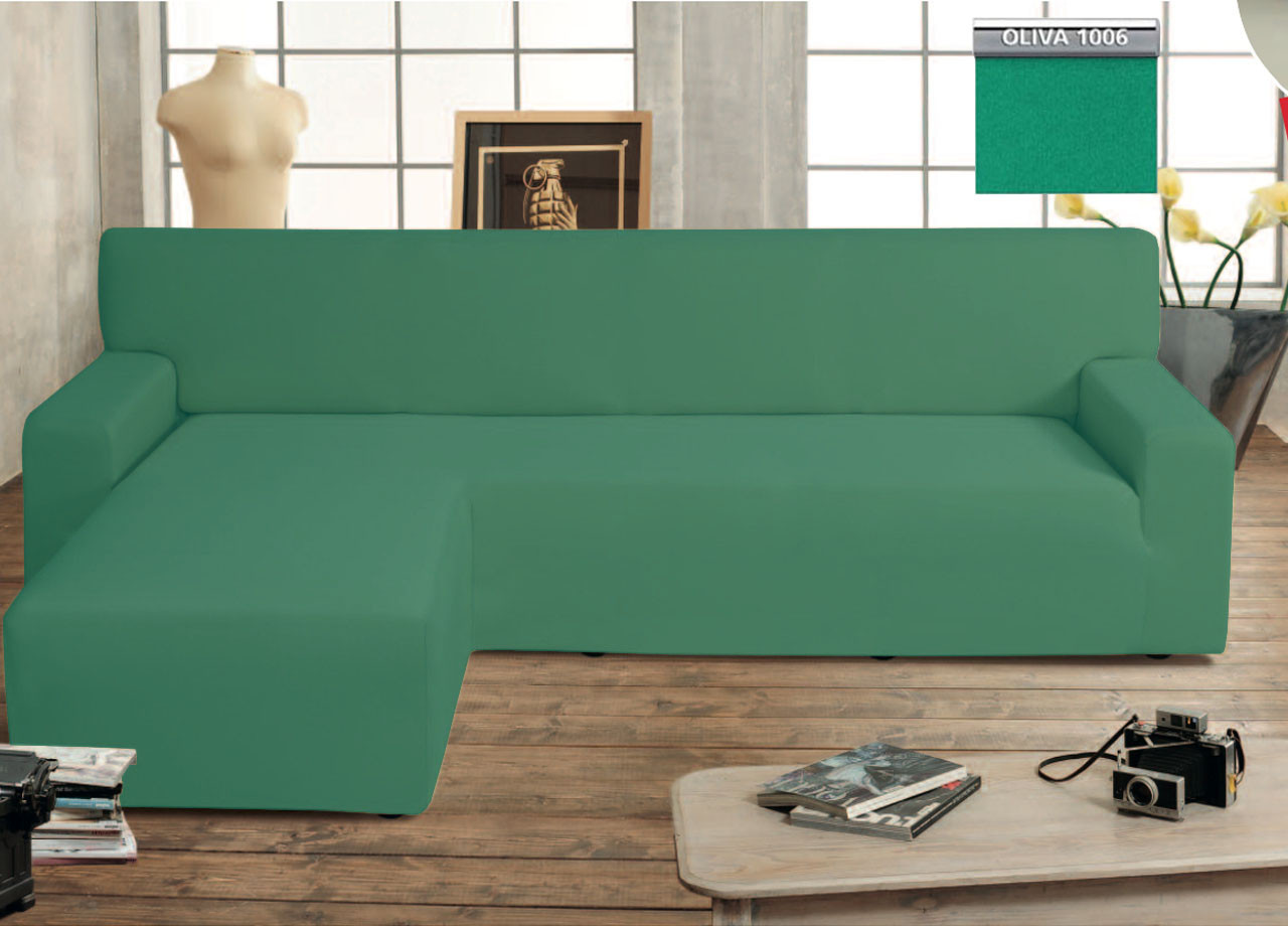 Copridivano Linea Genius Con Penisola Chaise Longue Modello Swing Verde Oliva