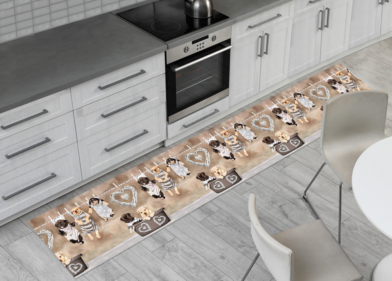 Tappeto Passatoia da Cucina Antiscivolo Stampa Digitale Cuccioli Appesi