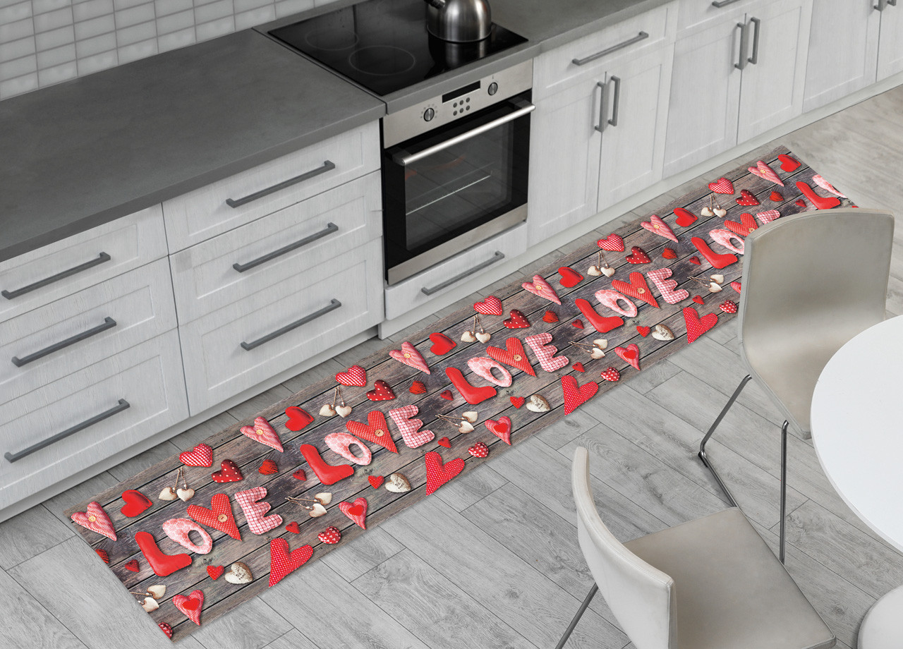 Tappeto Passatoia da Cucina Antiscivolo Stampa Digitale Love Rosso