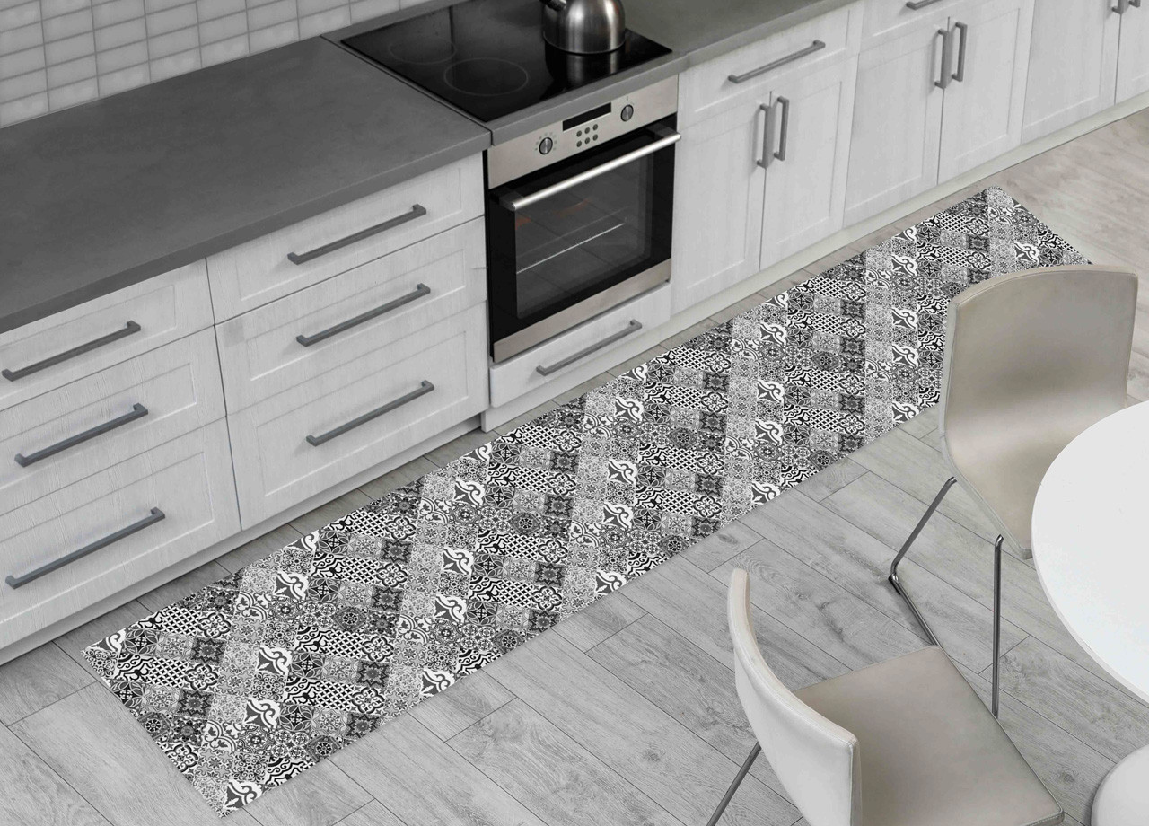 Tappeto Runner Cucina Antiscivolo Passatoia Fantasia Maiolica Grigio
