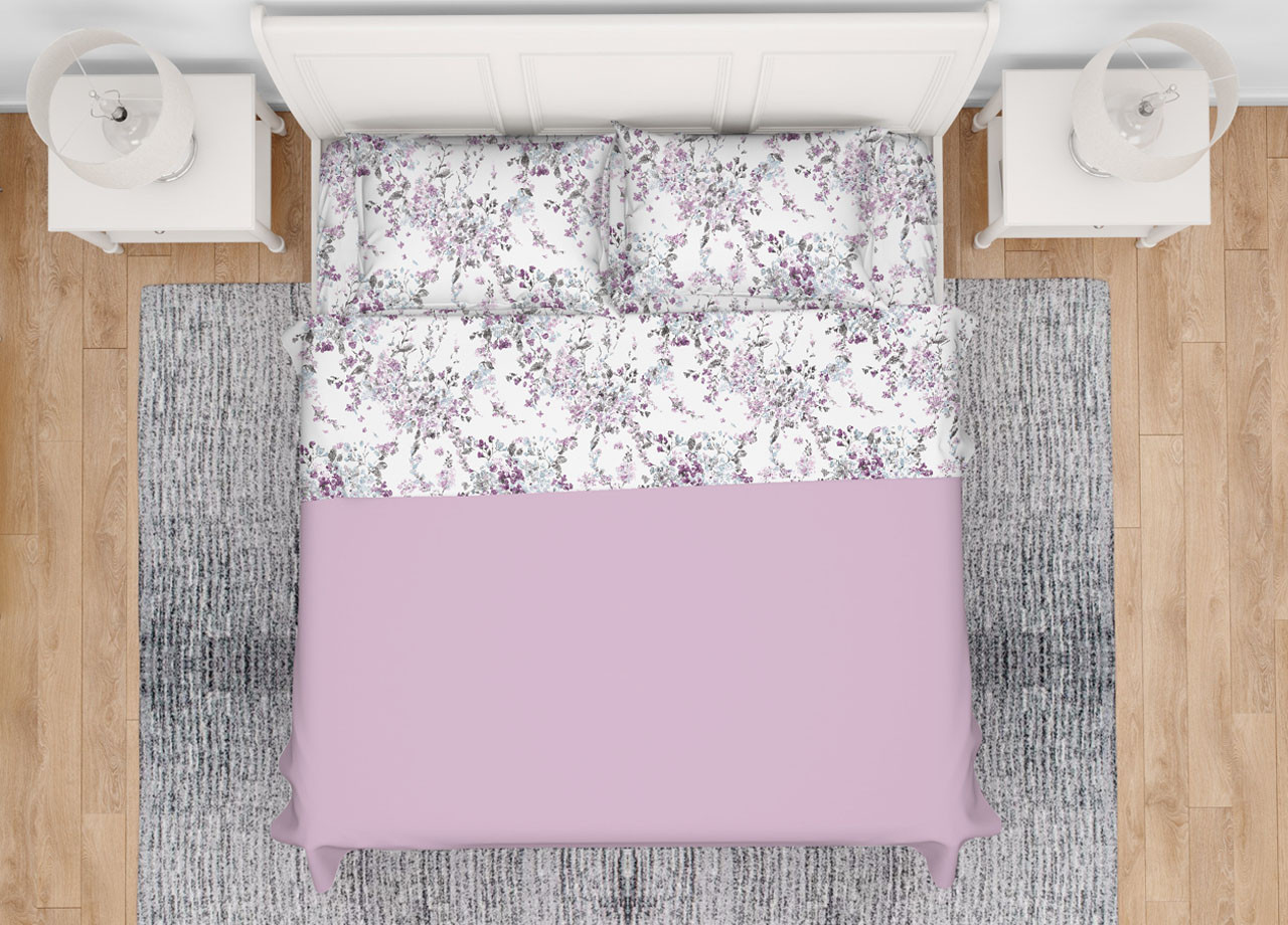 Parure Completo Lenzuola Letto Calde Cotone Flanellato Modello Acquarello