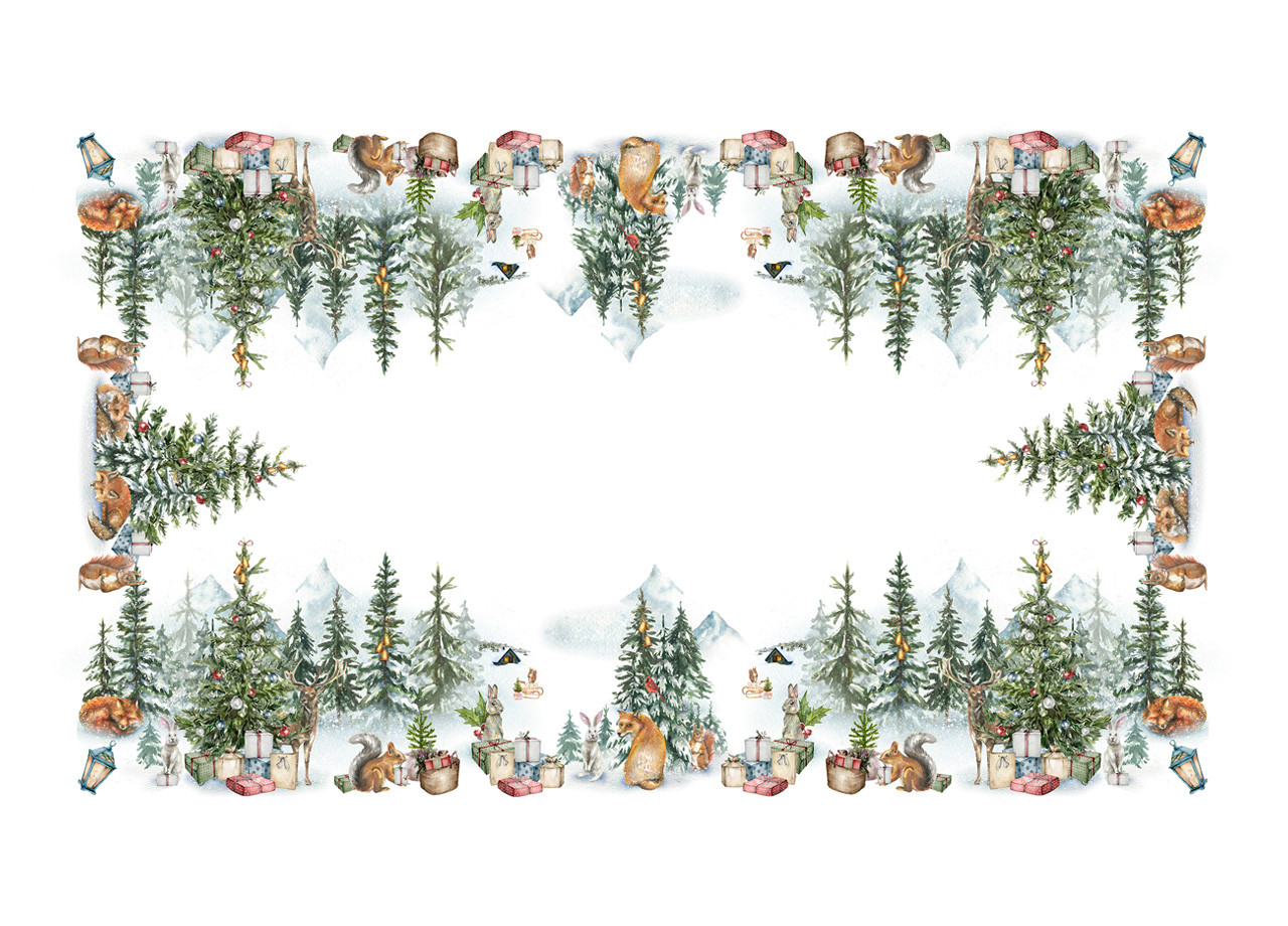 Tovaglia Copri Tavolo Cucina Salotto Cotone Stampa Digitale Fantasia Forest Christmas