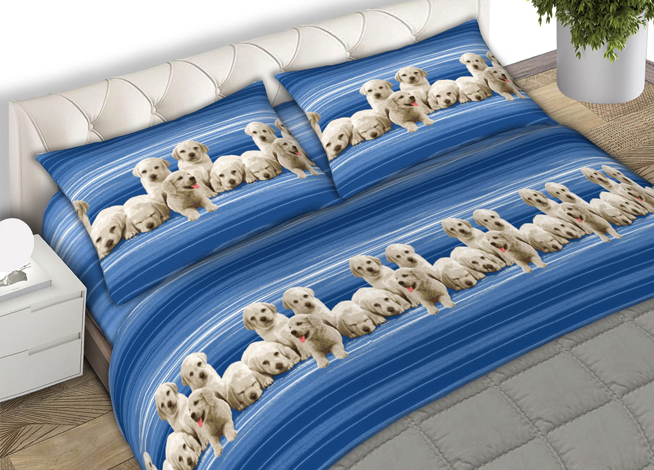 Set Completo Lenzuola Estate In Puro Cotone Labrador Blu C.N.
