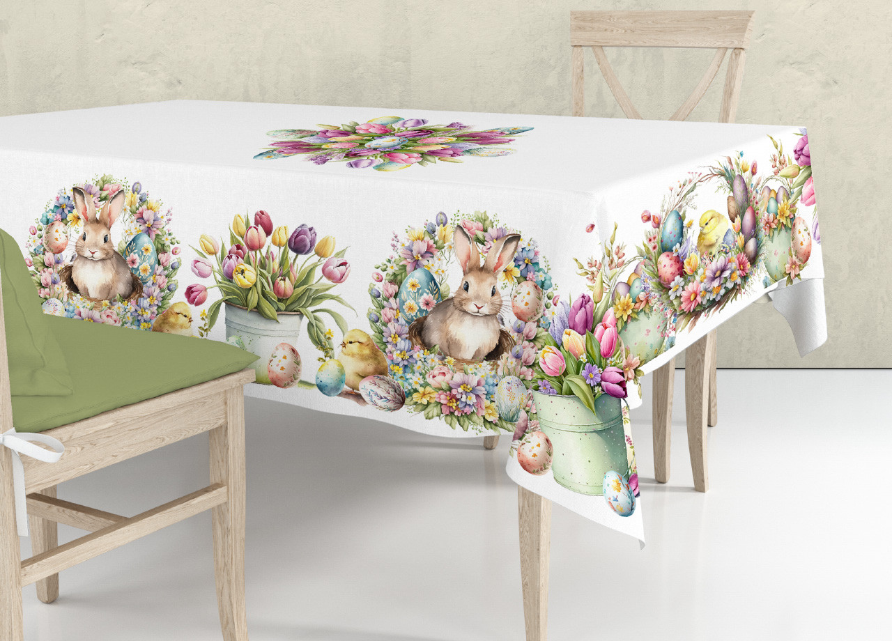 Tovaglia Copritavolo Varie Misure In Puro Cotone Made In Italy Disegno Coniglio RP