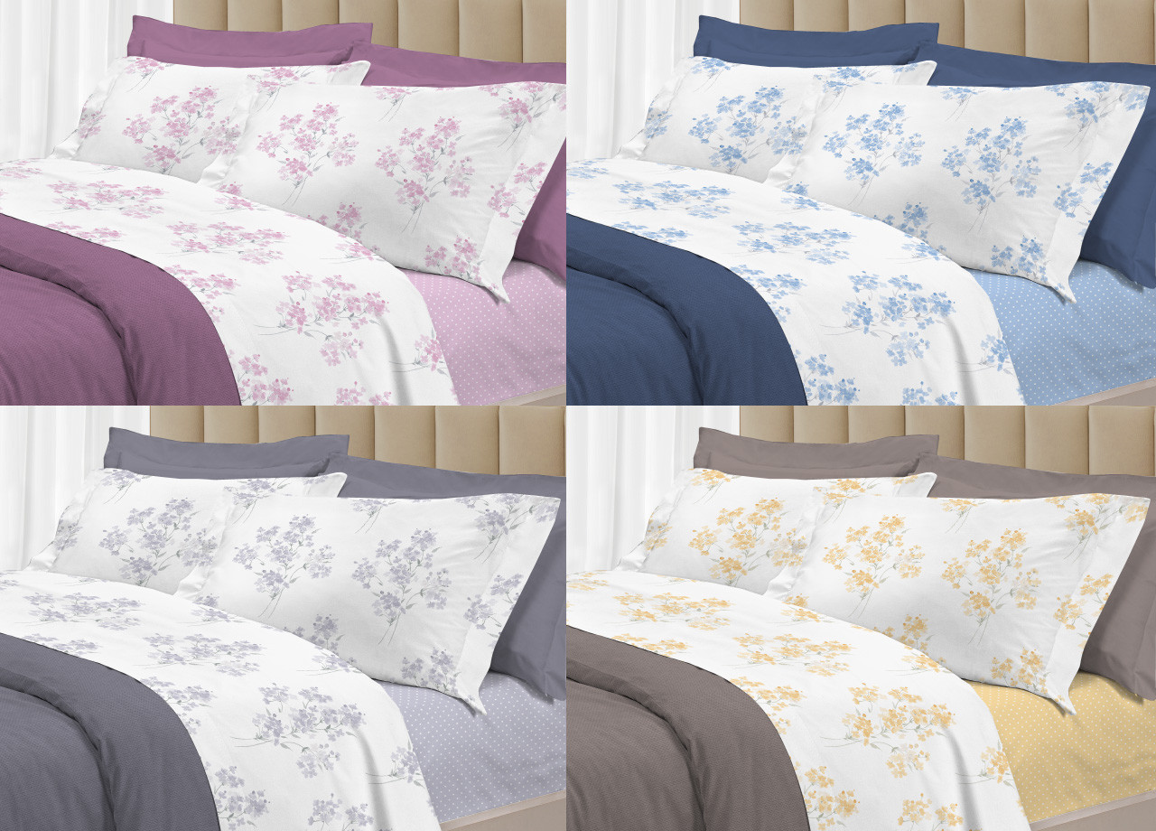 Parure Completo Lenzuola Letto Puro Cotone Linea 3027 Modello Primavera