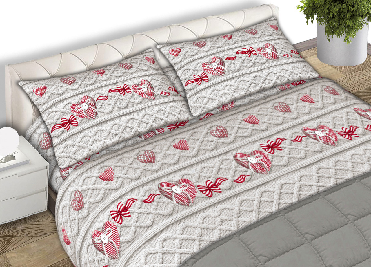 Parure Completo Lenzuola Puro Cotone Modello CN Cuori Made In Italy