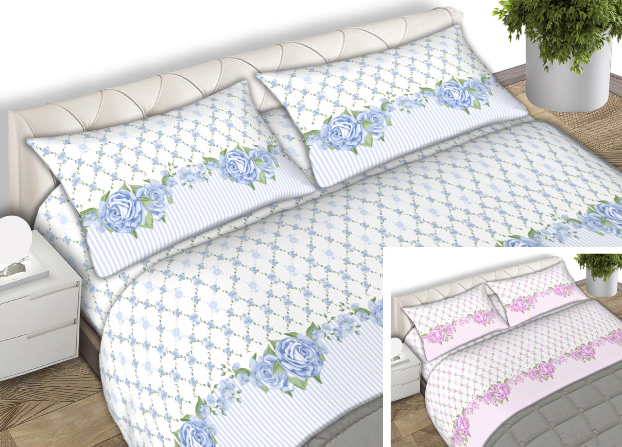 Parure Completo Lenzuola Matrimoniale Puro Cotone Modello CN Classic