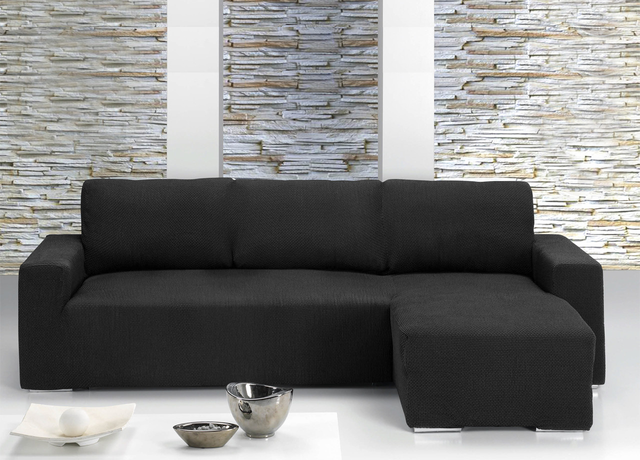Copridivano Per Divani Con Penisola Chaise Longue Nero
