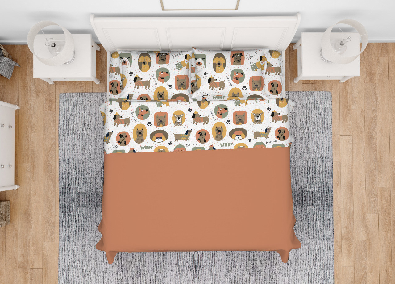 Completo Lenzuola Set Letto In Puro Cotone Modello Cani 25GI Made Italy