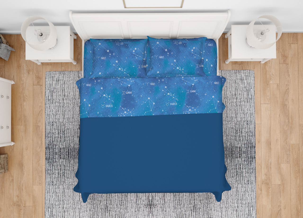 Completo Lenzuola Set Letto In Puro Cotone Modello Zodiaco GI Made Italy