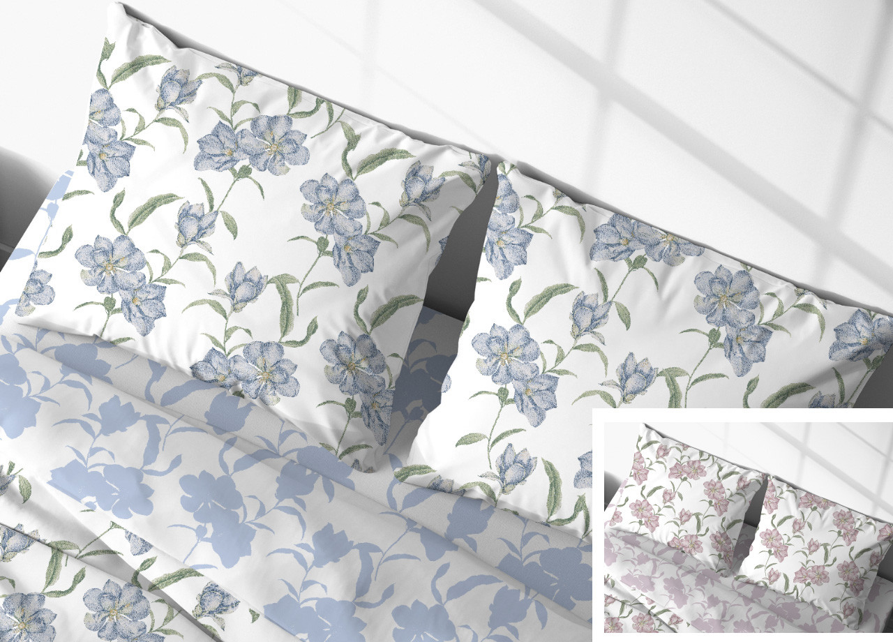 Set 2 Federe Clip Laterali Cuscino Letto In 100% Cotone Modello Magnolia