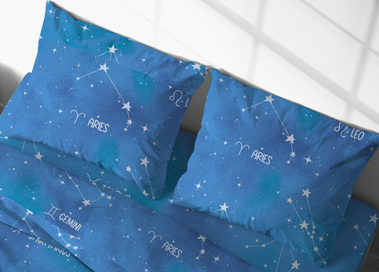Set 2 Federe Clip Laterali Cuscino Letto In 100% Cotone Modello Zodiaco