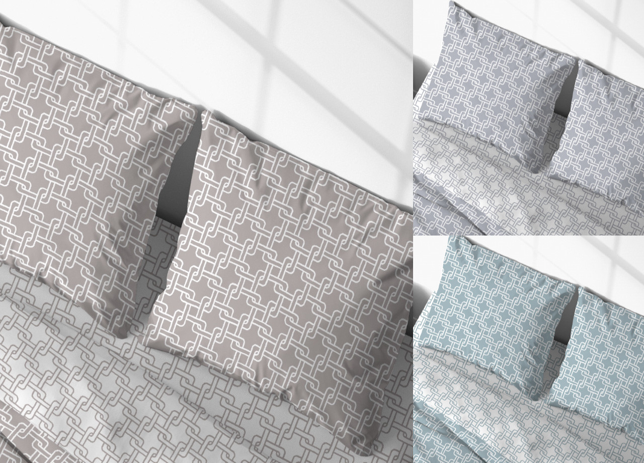 Set 2 Federe Clip Laterali Cuscino Letto In 100% Cotone Modello Catena