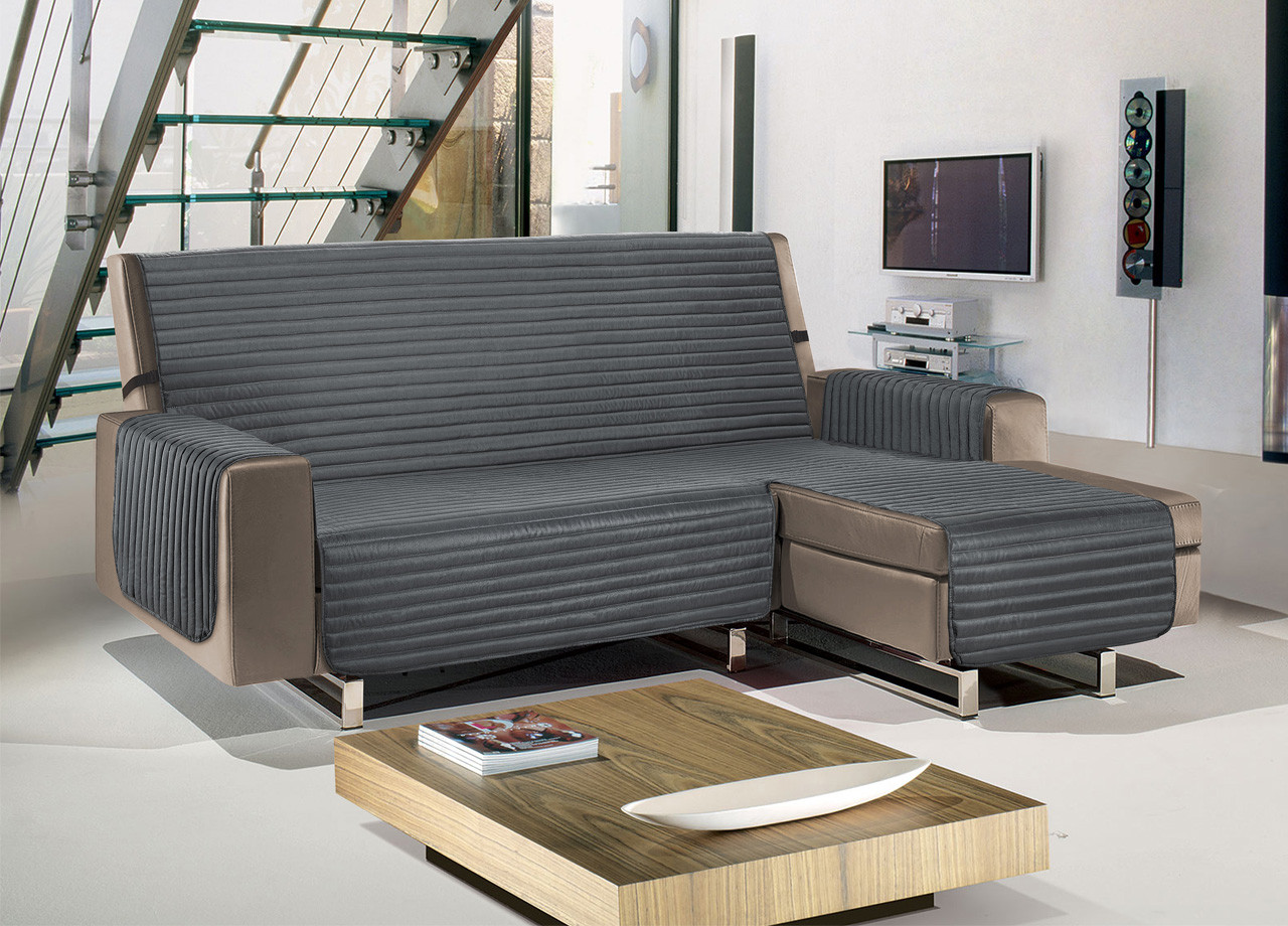 Copridivano Antimacchia Reversibile Con Penisola Trapuntato Mod. Best Grigio Scuro