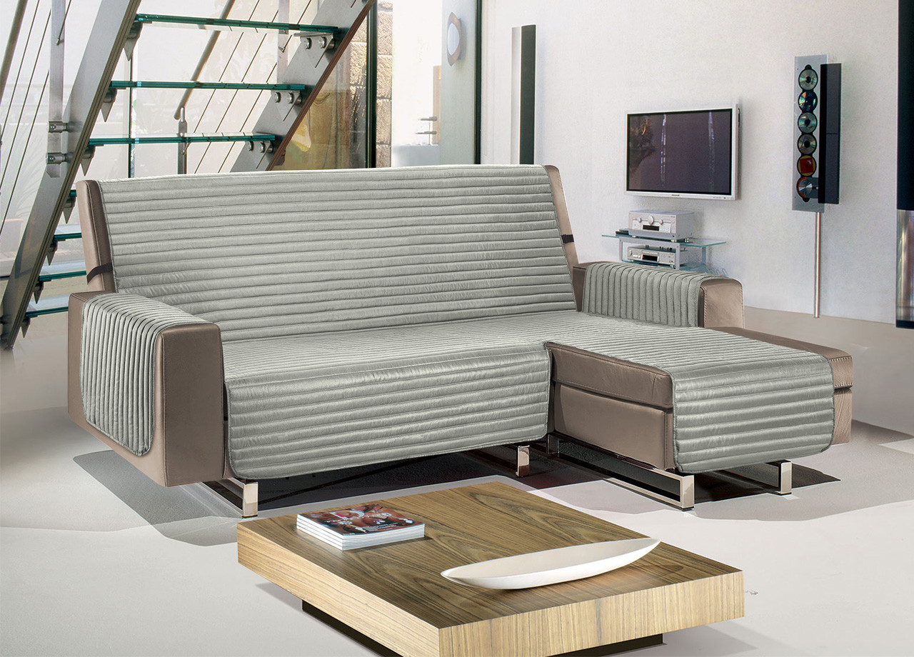 Copridivano Antimacchia Reversibile Con Penisola Trapuntato Mod. Best Grigio Chiaro