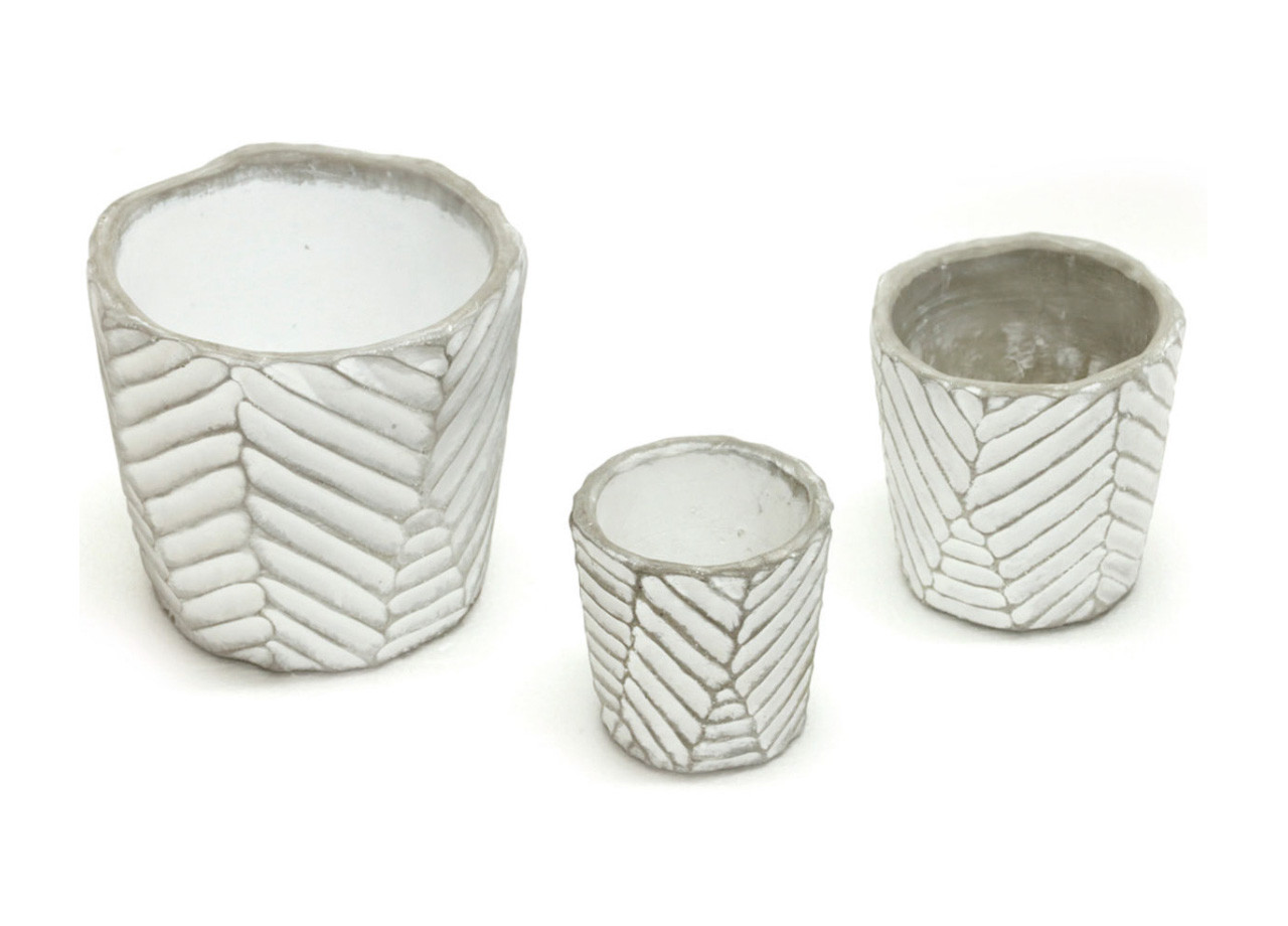 Pack 3 Vaso Resistente In Cemento Per Fiori Piante Rotondo Mod Leaf