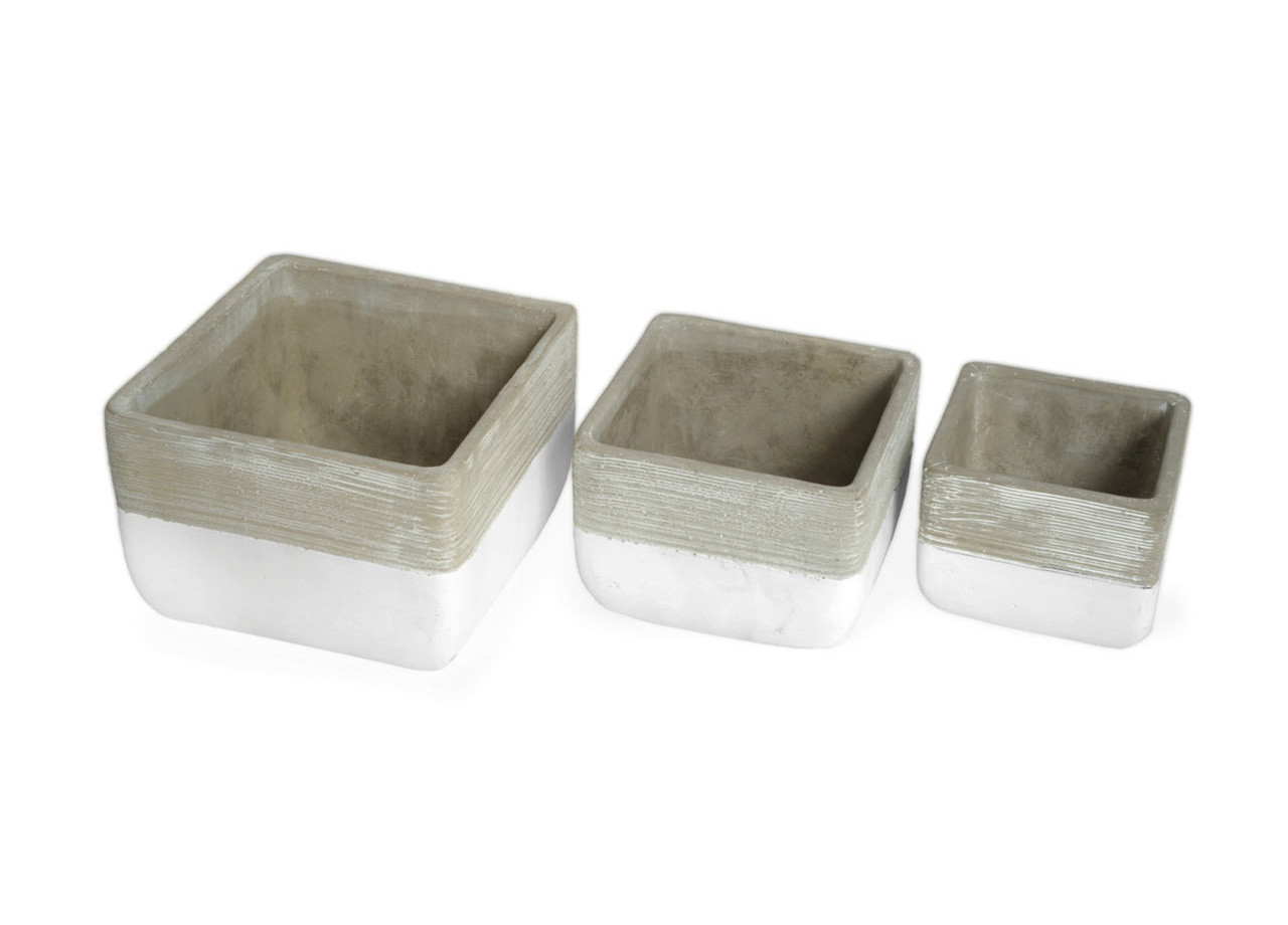Pack 3 Vaso Resistente In Cemento Per Fiori Piante Rotondo Mod Quader