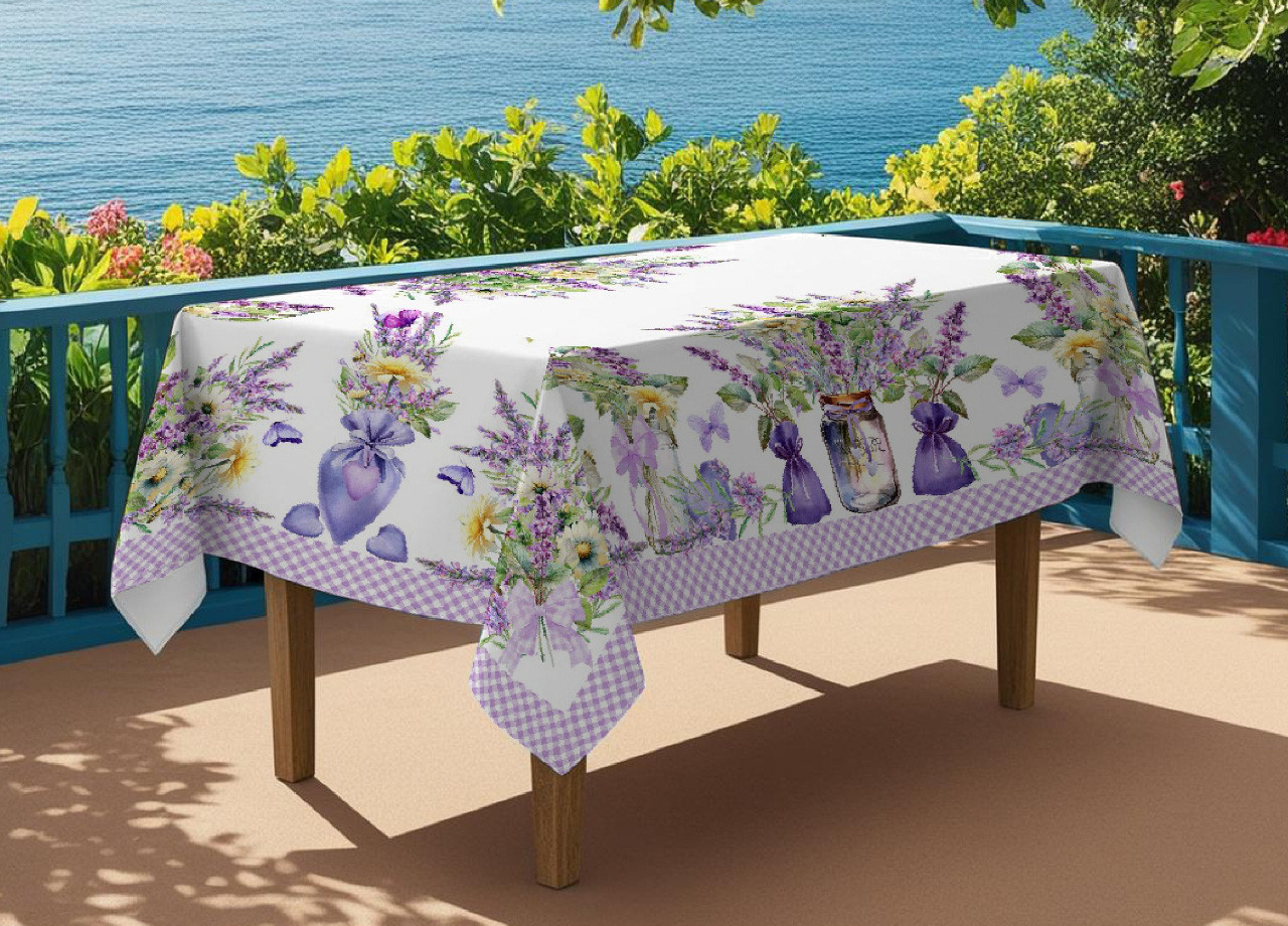 Tovaglia Puro Cotone Copritavolo Cucina Salotto Stampa Digitale Mod Lavanda 25G